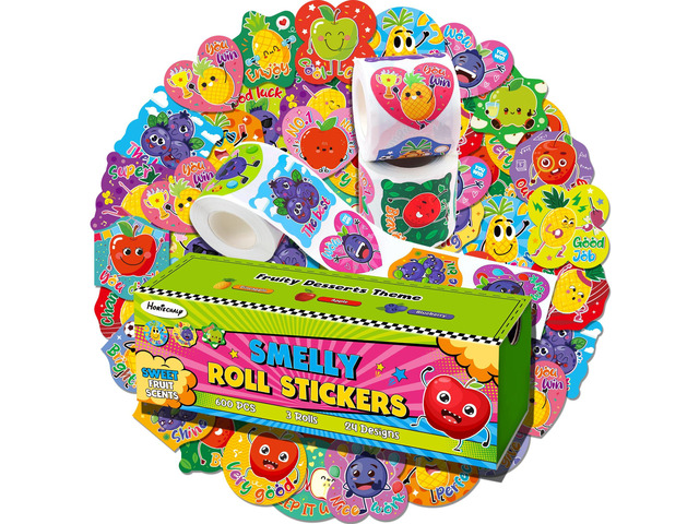 600 Pcs Scratch and Sniff Scented Stickers for Kids 3 Rolls, 1.57 Inch; Smelly Motivational Reward Stickers; Classroom Encouragement School...