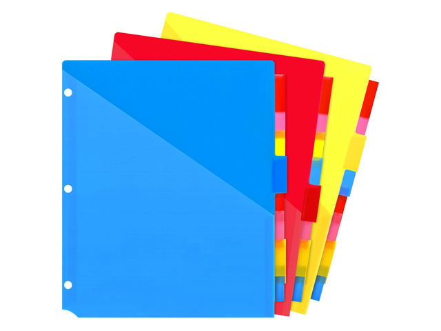 Plastic 8-Tab Dividers with Two Pockets - 3 Sets, Multicolor Dividers with Pockets for Binders, 24PCS Tab Dividers Assorted Colors