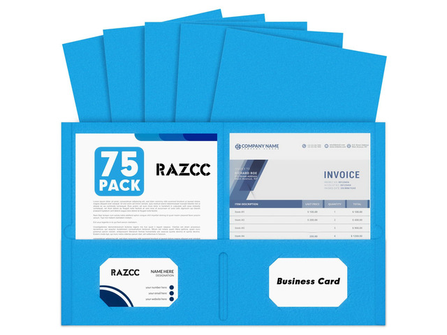 Two Pocket Folders, 75 Pack, Letter Size, Blue