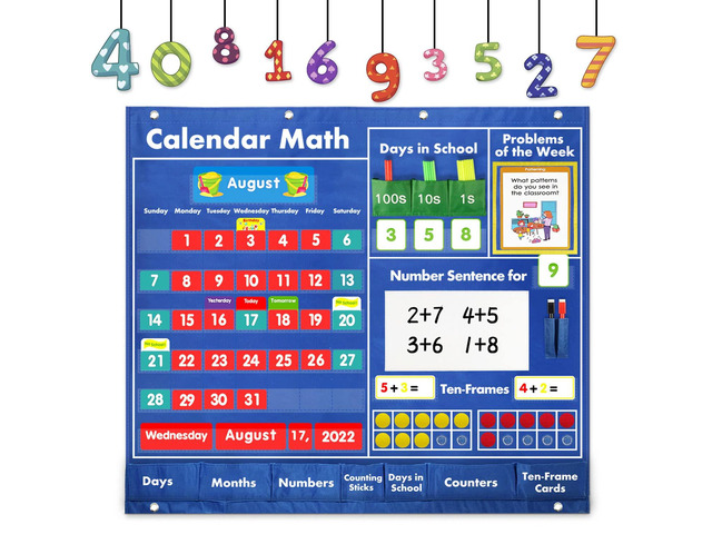 Math Calendar Classroom Pocket Chart, Classroom Must Haves Printed Days of The Week with CardsLearning for Home or Kindergarten, Teacher Must Have...
