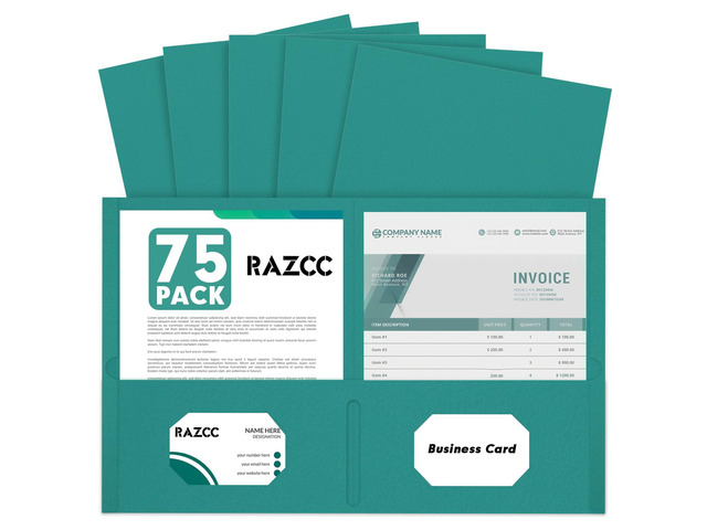 Two Pocket Folders, 75 Pack, Letter Size, Turquoise