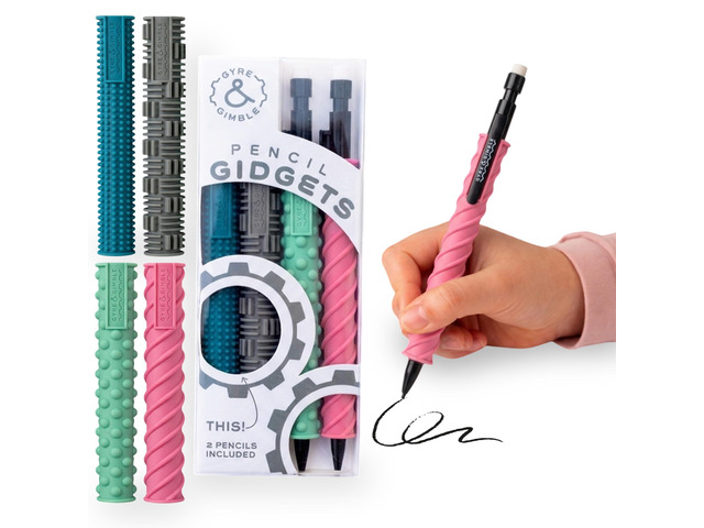 Textured Silicone Pencil Sleeves for Kids & Adults, For Quiet & Calm Fidgeting, Fits Mechanical Pencils - 4 Grips, 2 Pencils
