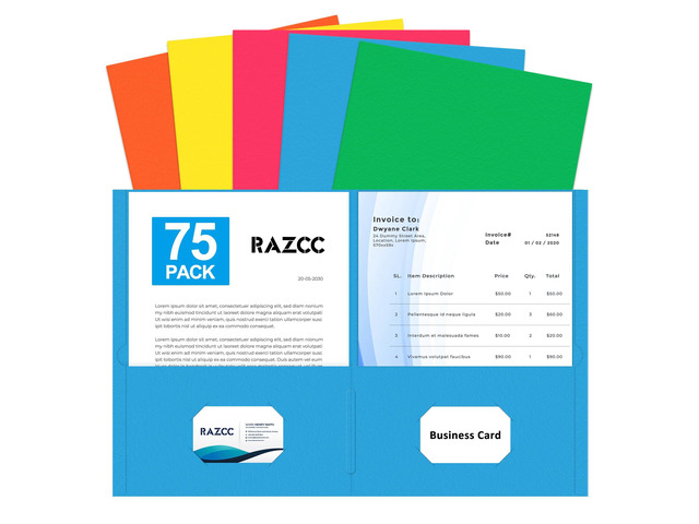 Two Pocket Folders, 75 Pack 2 Pocket Folders Fit Letter Size Paper, Paper Folders with Pockets for School Office Business Home, Assorted 5 Colors