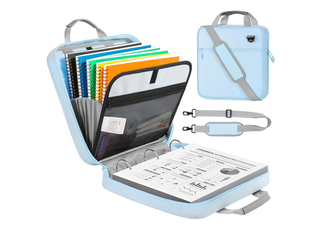 Zipper Binder, 2 Inch 3 O Ring, 5 Tab File Folders, 500 Sheets, Blue Water-repellent 900D Oxford fabric with 5 folders, 2 mesh pocket, reinforced...