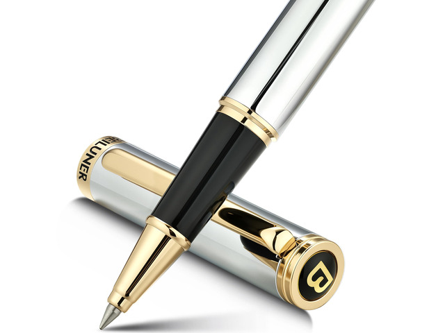 Luxury Rollerball Pen, Stunning Silver Chrome with 24K Gold Finish,Noble and Elegant Designs,Schneider Ink Refill, Best Gift Pen for Men & Women,...