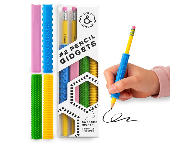 Textured Silicone Pencil Sleeves for Kids & Adults, For Quiet & Calm Fidgeting, Fits #2 Wooden Pencils - 4 Grips, 2 Pencils