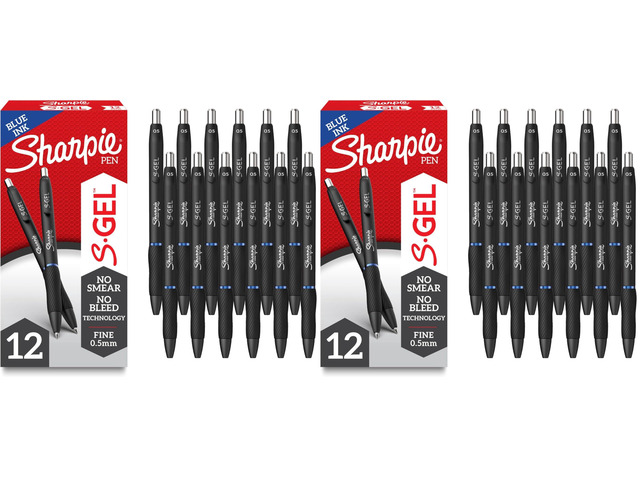 S-Gel Pens, Fine Point (0.5mm), Blue Gel Ink, For Home, Office, School (Pack of 24)