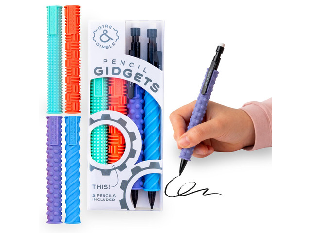 Textured Silicone Pencil Sleeves for Kids & Adults, For Quiet & Calm Fidgeting, Fits Mechanical Pencils - 4 Grips, 2 Pencils