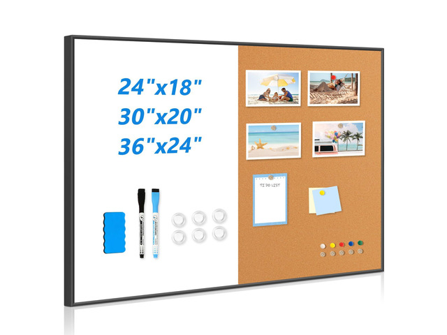 White Board Cork Board Combo, 30'x20' Magnetic Dry Erase Corkboard, Black Aluminum Frame, Wall Mounted, Bulletin Board, Vision Board, for Home...