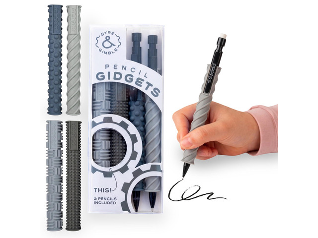 Textured Silicone Pencil Sleeves for Kids & Adults, For Quiet & Calm Fidgeting, Fits Mechanical Pencils - 4 Grips, 2 Pencils
