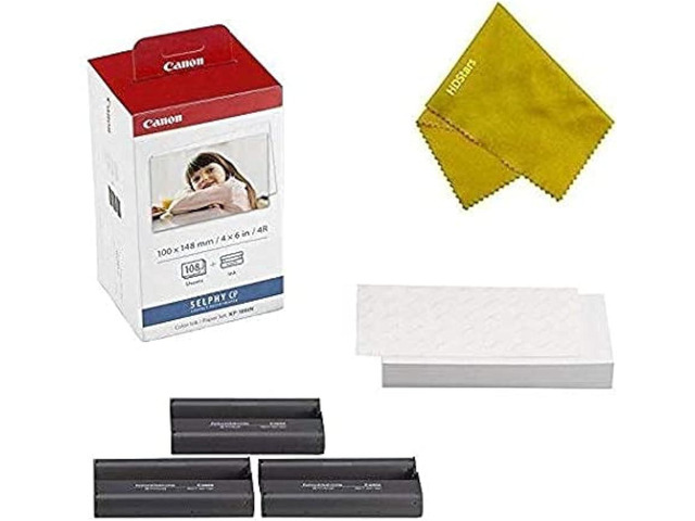 KP-108IN 3 Color Ink Cassette and 108 Sheets 4 x 6 Paper Glossy for SELPHY CP1300, CP1200, CP910, CP900, CP760, CP770, CP780 CP800. Bonus: Quality...
