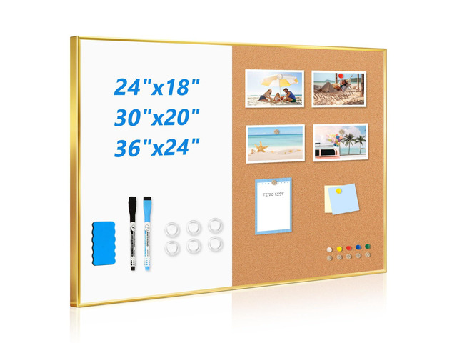 White Board Cork Board Combo, 30'x20' Magnetic Dry Erase Corkboard, Gold Aluminum Frame, Wall Mounted, Bulletin Board, Vision Board, for Home...