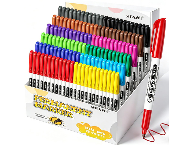 Permanent Markers Bulk, 144 Pack 12 Colors Fine Point, Quick Drying Writing, Marking & Drawing, School, Office, Warehouse, Business, Logistics,...