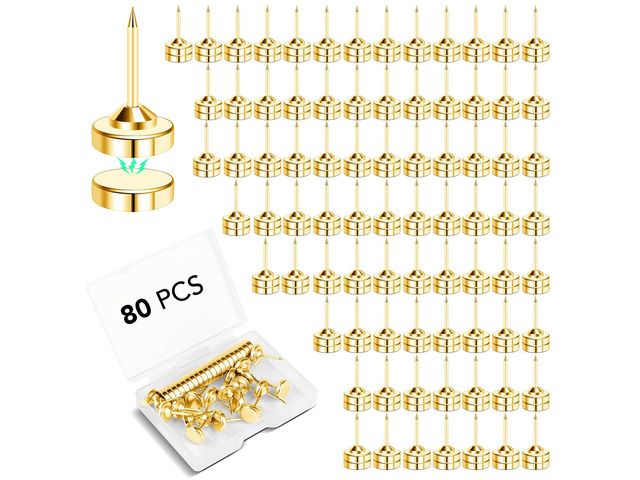 80 Sets Magnetic Push Pins, Gold Magnet Thumbtack Flat Push Pin, Magnetic Thumbtacks for Wall Bulletin Board Poster and Photo Hangers