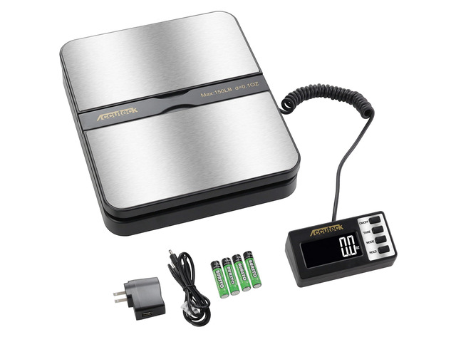 8680 High Capacity 150Lbs High Accuracy 0.1OZ Digital Postal Scale with Remote Display, Batteries and USB Cable and AC Adapter Included (Stainless...