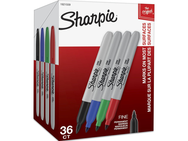 Permanent Markers, Fine Point, Assorted Colors (Black, Red, Blue, Green), 36 Count - Bulk Office Supplies