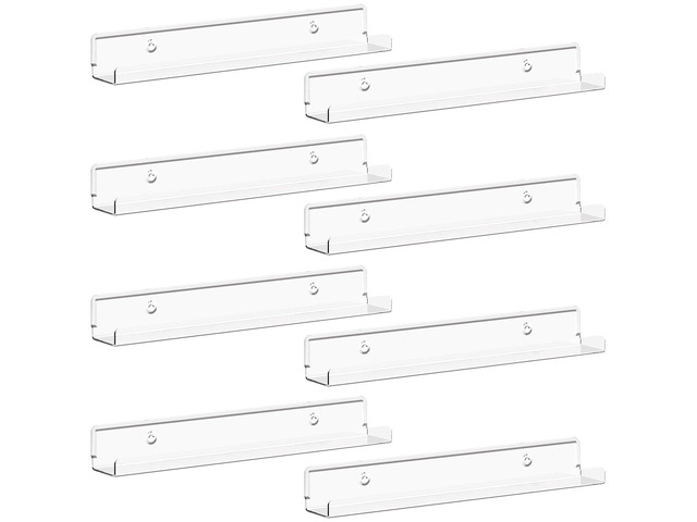 Narrow Acrylic Floating Shelves for Vinyl Record 12', Clear 8 Pack Wall Shelf for Nail Polish, Book, Picture, Makeup, Album Covers Display...