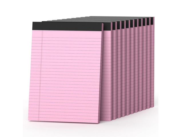 360 Sheets Pink Legal Pads 8.5' x 11' Pack of 12 Note Pads Wide Ruled Lined Paper with Micro-Perforated Writing Notebook 30 Sheets per Pad To-Do...
