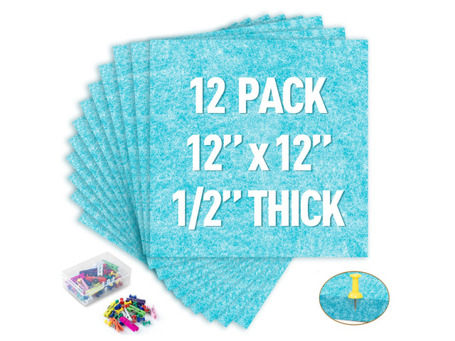 Cork Bulletin Board 12x12, 1/2' Thick Felt Cork Board Tiles 12 Pack, Small Square Pin Board for Wall, Self Adhesive Corkboards with 120 Push Pin...