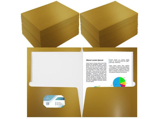200 Pack Glossy 2 Pocket Folders Bulk, Letter Size,Gold Back to School Ready: Laminated Paper Holds up to 50 Sheets Each for Classroom Handouts,...