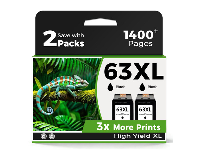 63XL Ink Cartridges Replacement for HP Ink 63 XL HP63 HP63XL 2 Black Fit for HP63 3830 5255 5258 4650 Envy 4520 4512 Deskjet 3632 1112 3637 3630...