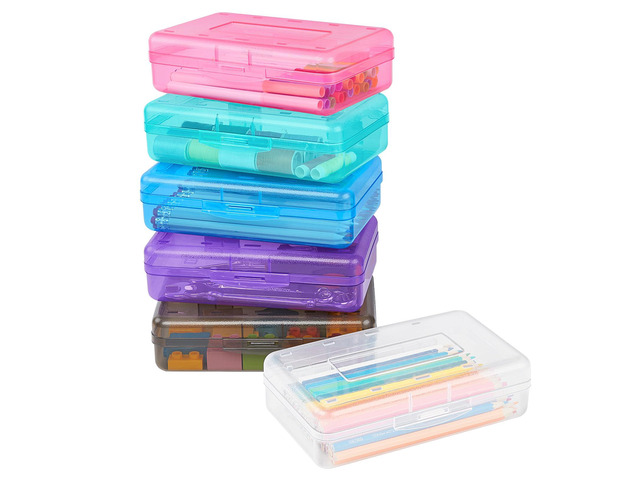 Plastic Pencil Case Box 6 Pack, Large Craft Storage Boxes Bulk Plastic Containers with Snap-tight Lids, Art School Supply 0rganizer, Marker Bead...
