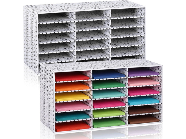 2 Pcs Classroom Construction Paper Storage,Wavy Lines and Dot 18 Slot Compartments Desktop Scrapbook Organizer for Letter/A4 File Sorter, 14.2' H x...
