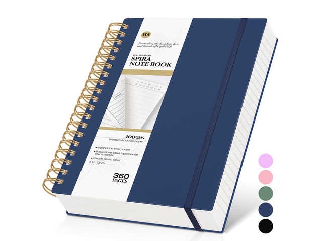 Spiral Notebook Journal, 360 Pages College Ruled Notebooks, Lined Thick Journals for Women Men,B5 Big Spiral Notebooks with 100GSM Paper, Spiral...