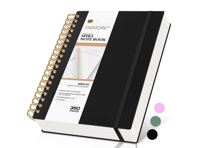 Spiral Notebook Journal College Ruled, 360 Pages Lined Thick Journals for Women Men, B5 Big Notebooks with 100GSM Paper, Spiral Bound Journaling...