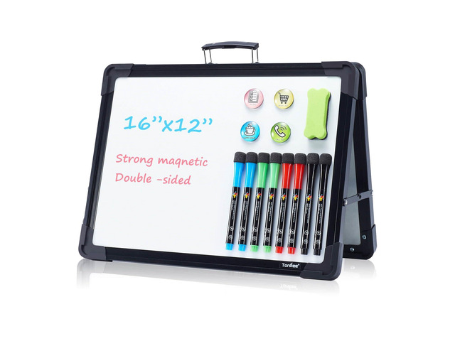 Dry Erase Board, 16x12 Inches Double Sided Magnetic Small Whiteboard Portable, Foldable, With Stand, Magnetic, Desk Top White Board for School...