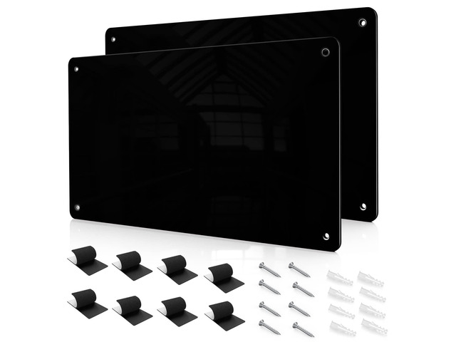 17.7' x 11.8' 2 Pack Black Metal Magnetic Board - Magnet Bulletin Board to Display Magnetic Letters Numbers Animal, Poetry, Spice Jars, Notes,...