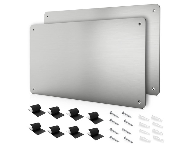 17.7' x 11.8' 2 Pack Stainless Steel Magnetic Board - Magnet Bulletin Board to Display Magnetic Letters Numbers Animal, Poetry, Spice Jars, Notes,...