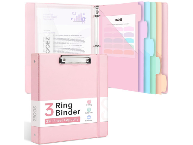 3 Ring Binder Clipboard with Storage & 5-Tab Dividers, 1 Inch Premium Clip Board 11 x 8.5 & Pen Holder, Pocket Dividers, Clear File Folder, Cute...