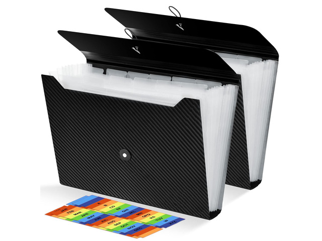2Pcs Expanding File Folder, 13 Pockets Accordion File Holder Organizer, A4 Letter Size Paper Document Receipt Organizer Accordian Filing Folder for...