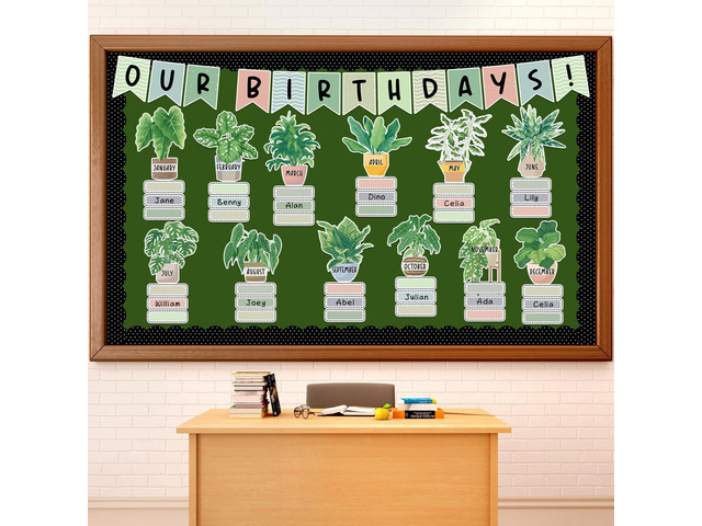 Happy Birthday Bulletin Board Decorations Boho Plants Birthday Bulletin Board Border Set Greenery Paper Cutouts for Calendars Back to School...