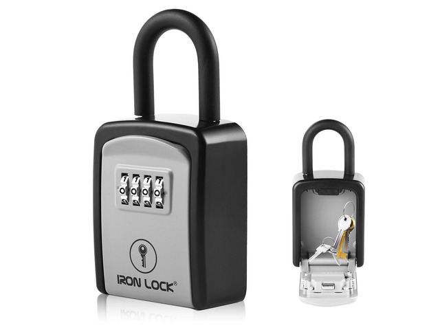 Small Portable Key Lock Box with Code, U-Shackle (Small, Grey) U-shackle opens fully out to loop over a handle, gate, latch or rail; rolling...