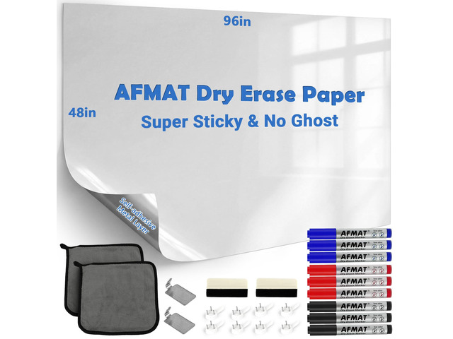 Whiteboard for Wall, 8 x 4 ft White Board Sticker, 96 x 48 inches Dry Erase Wallpaper, Peel and Stick Whiteboard Contact Paper Roll for...
