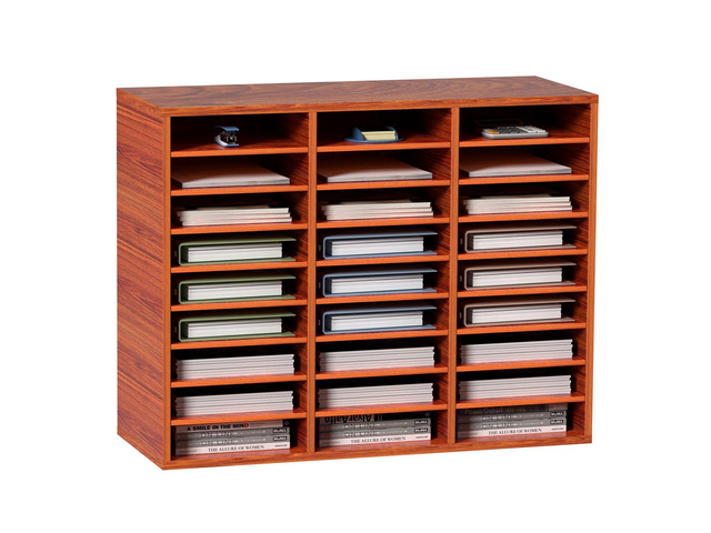 27 Compartments Wood Literature Organizer, Adjustable Shelves, Medium Density Fiberboard Mail Center, Office Home School Storage for Files,...