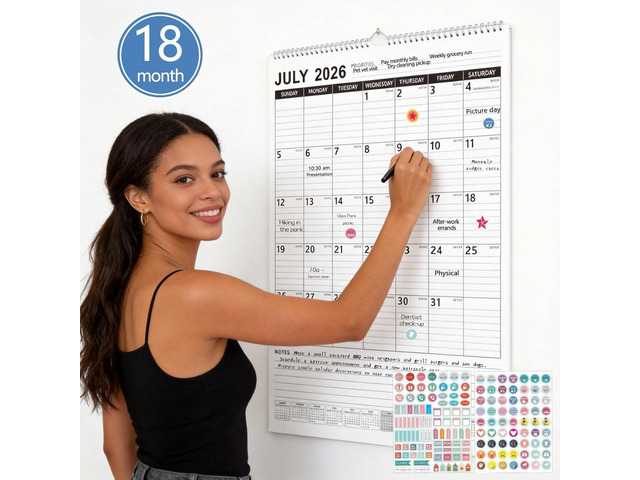 Large Wall Calendar 2026-2027 18-Month, Jul 2026-Dec 2027, 15x22in Extra Large Hanging Calendar Spacious Lined Blocks, 120 GSM Thick Paper,...