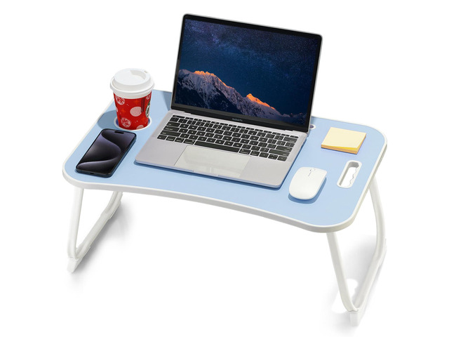 Laptop Bed Desk, Foldable Lap Desk, Portable Lap Table, Laptop Stand with Cup Holder, Tablet Slot & Lifting Handle for Work, Write, Draw & Eat on...