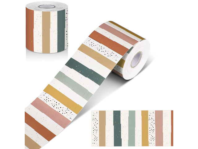 Classroom Bulletin Board Border Stripe 65 Ft,Modern Boho Straight Edge Rolled Paper, Classroom Bulletin Boards Decoration, Teacher Supplies, School...