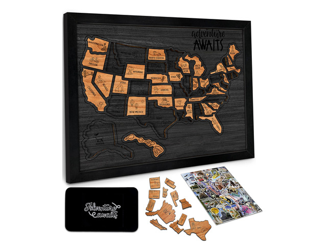 USA Landmarks Travel Map, 13x11, Wooden USA Map Puzzle, Perfect for Couples and Families Gift