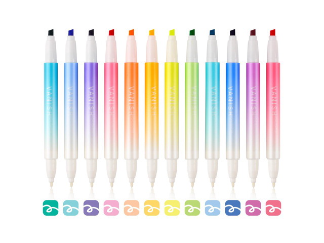 12 Pack Cute Erasable Highlighters, Dual Tip Markers for Journaling Erasable Marker Pens, 12 Assorted Colors, Chisel Tip Smooth Writing, for...