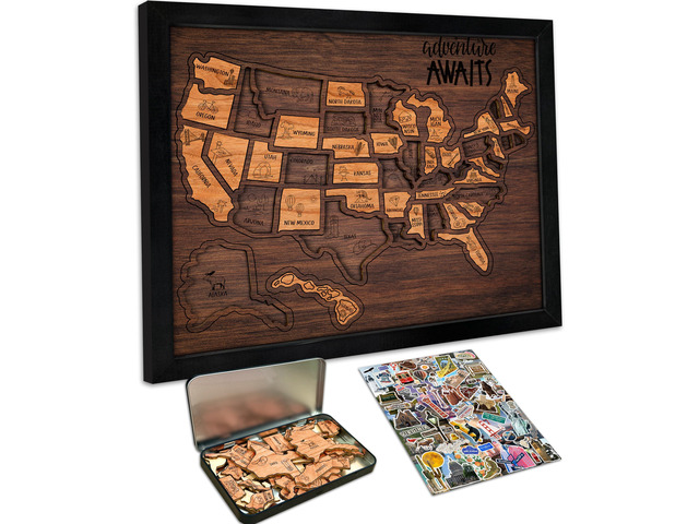 USA Landmarks Travel Map, 13x11, Wooden USA Map Puzzle, Perfect For Couples and Families Gift 0746270566692