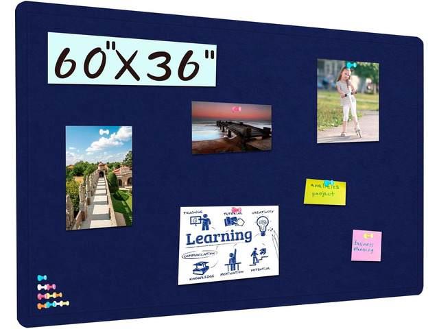 Large Bulletin Board 60' x 36' Felt Cork Board - Decor Pin Board, Dark Blue Cork Board Alternative for Wall, Foldable Self-Adhesive Vision Board...
