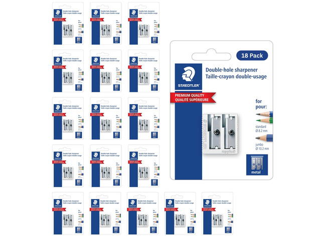 Metal Double-Hole Pencil Sharpener, 18 Pack Precision 23° & 30° Angles, Standard & Colored Pencils, 3-Point Blade Design
