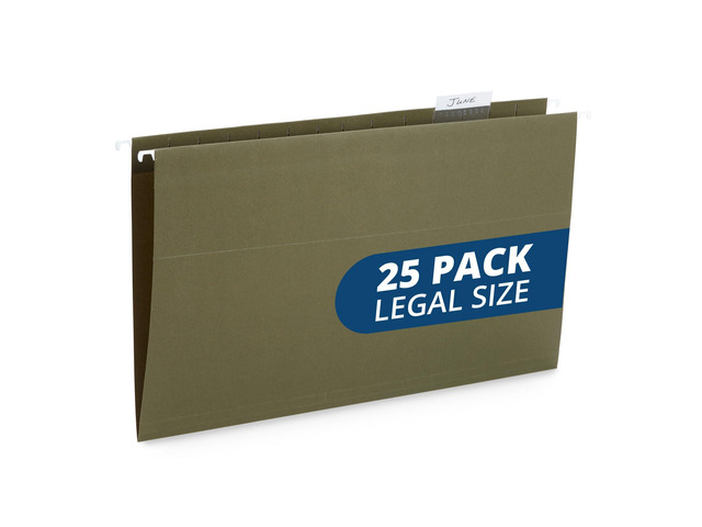 25 Hanging File Folders, Legal Size, Green Reinforced 11pt, 1/5 Cut Tabs, Plastic Tabs and Inserts Included, for Filing Cabinet, Home, and Office Use