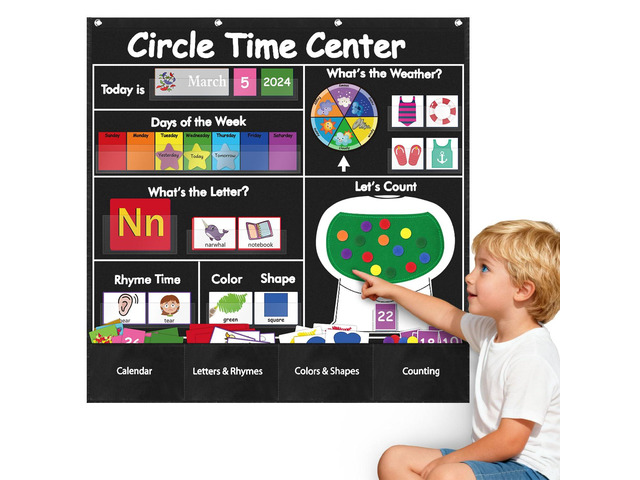 Circle Time Learning Center Pocket Chart, Classroom Calendar(Black) Printed Days of The Week with CardsLearning for Home or Kindergarten, Teacher...