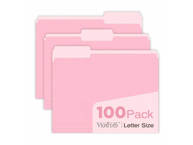 Pink File Folders 100 Pack, Letter Size 8.5 x 11, Colored File Folders with 1/3-Cut Tabs, Everyday Filing Folders for Office, School, Home &...