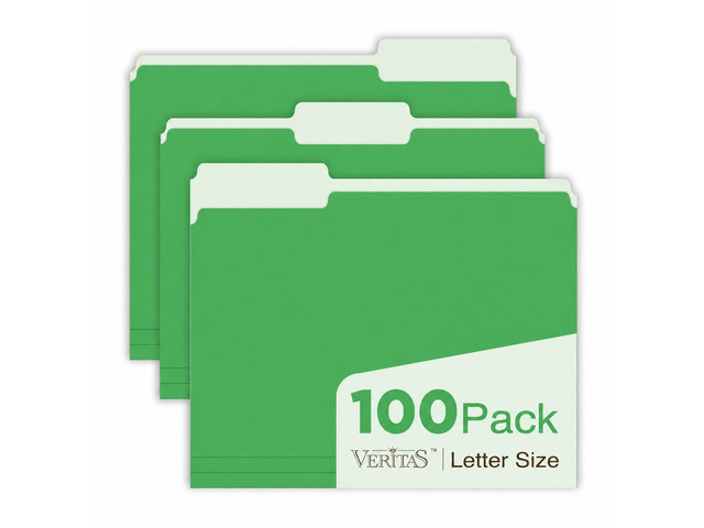 Green File Folders 100 Pack, Letter Size 8.5 x 11, 1/3-Cut Tab Colored File Folders, Durable Everyday Folders for Office, School, Home & Business...